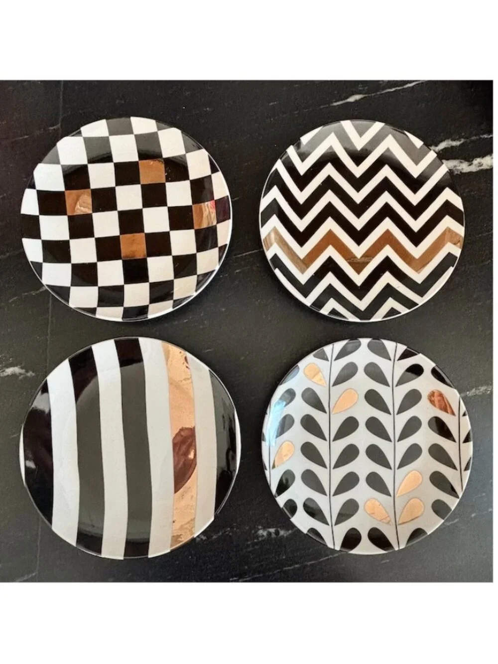 Pai Designer Geometric Patterned Dessert Plates Contemporary Art Deco